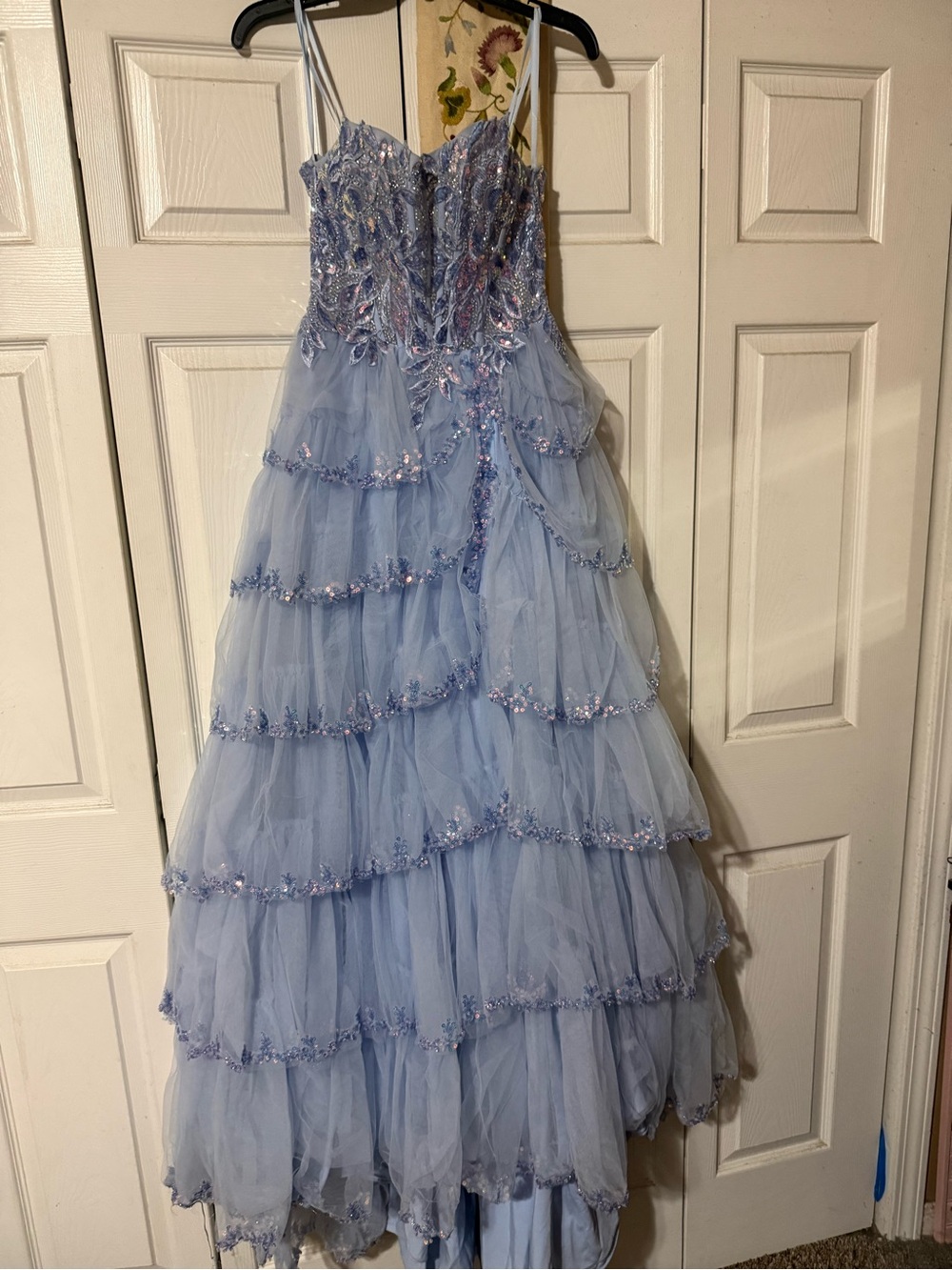 Blue Beaded Tiered Tulle Prom/Pageant Ball Gown Size 1